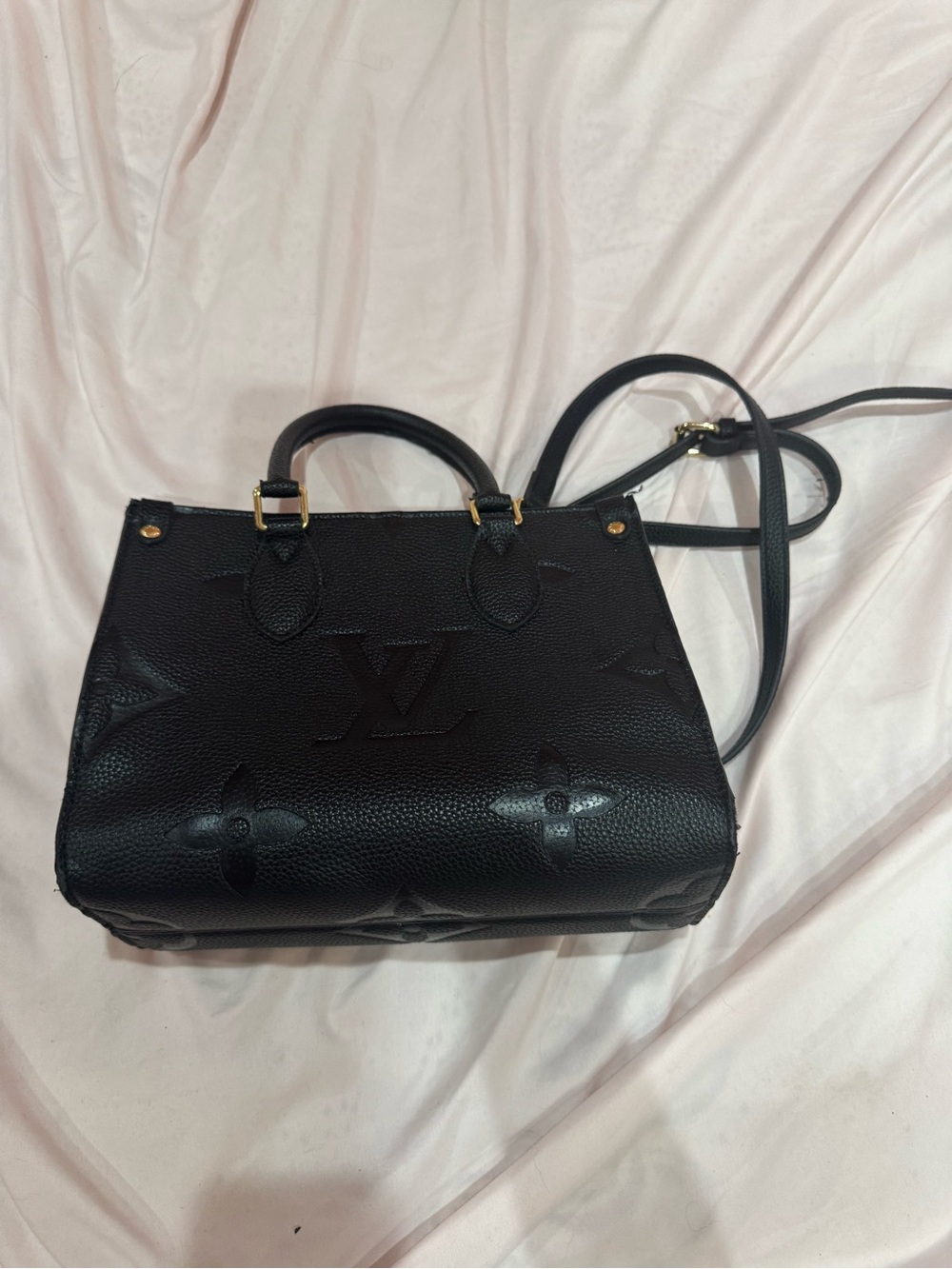 Louis Vuitton Black Embossed Monogram Satchel with Strap
